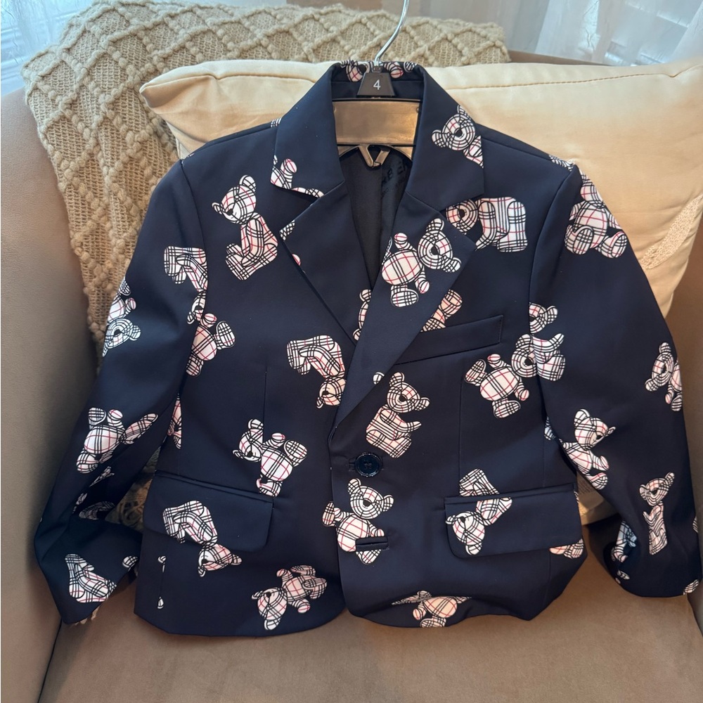 Burberry Dark Blue Blazer with Bear Check Accents Girls) size 4